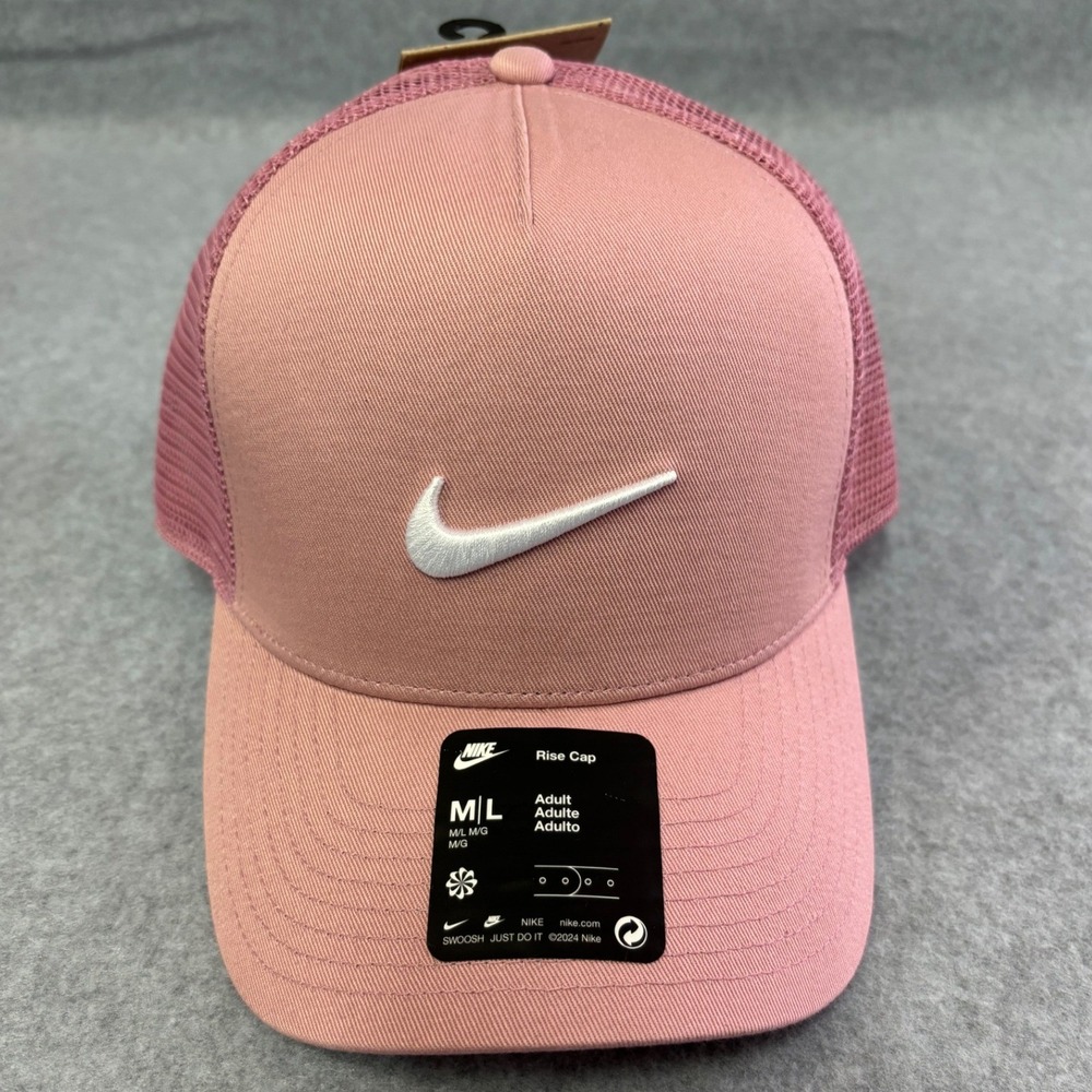 Nike Rise Cap Trucker Hat Pink White Swoosh Logo Snapback II1314-699 Mens M/L